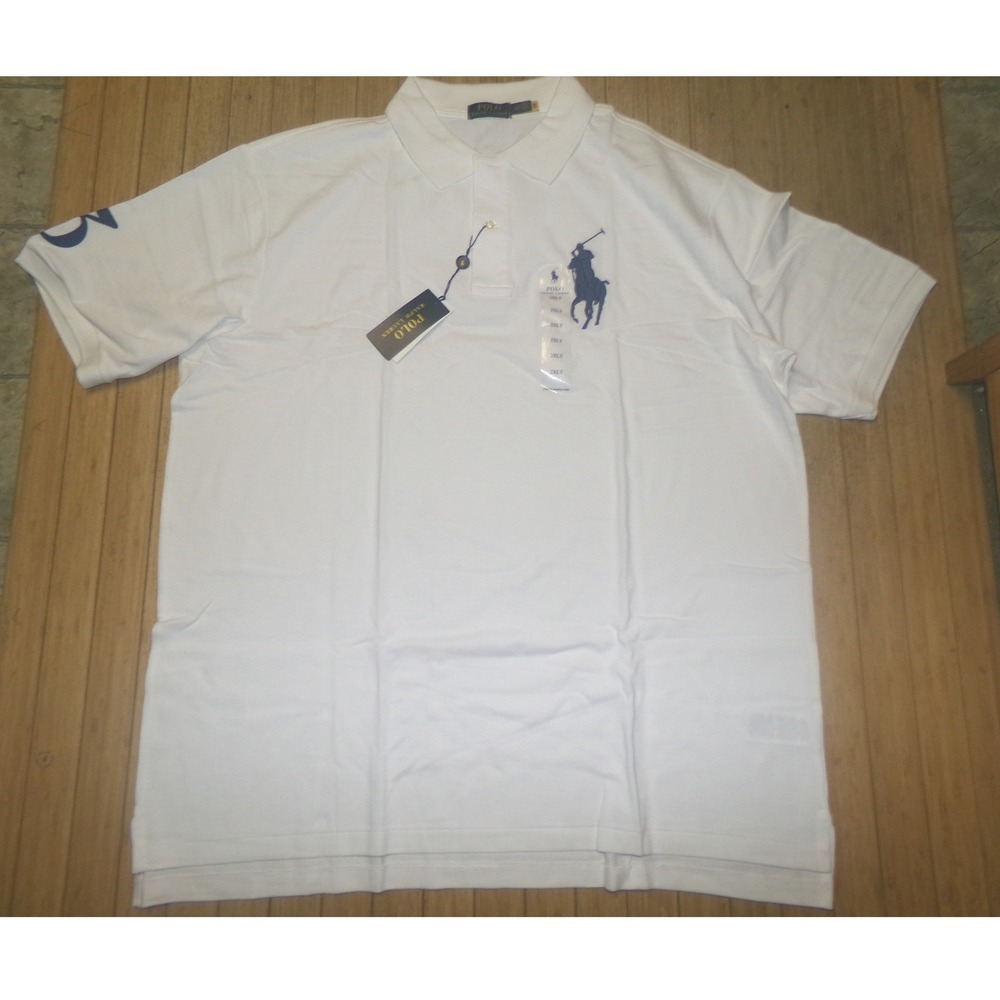Polo Ralph Lauren Big & Tall White Big Pony Polo Shirt Navy Blue 2XLT NWT